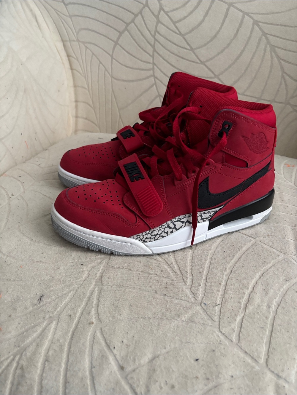 Jordan Red and Black High-Top Sneakers with White Sole